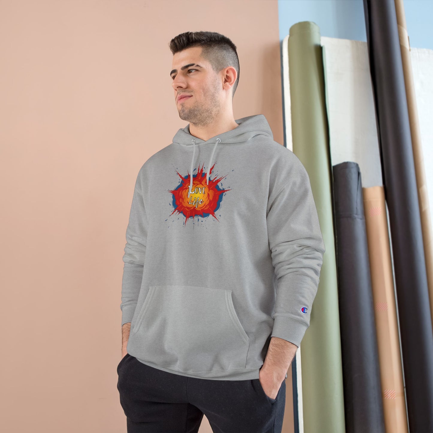 Love Life Explosion Champion Hoodie, Love Life Hoodie, Positive Vibes Sweatshirt, Inspirational Jumper, Motivational Hoodie, Cozy Champion