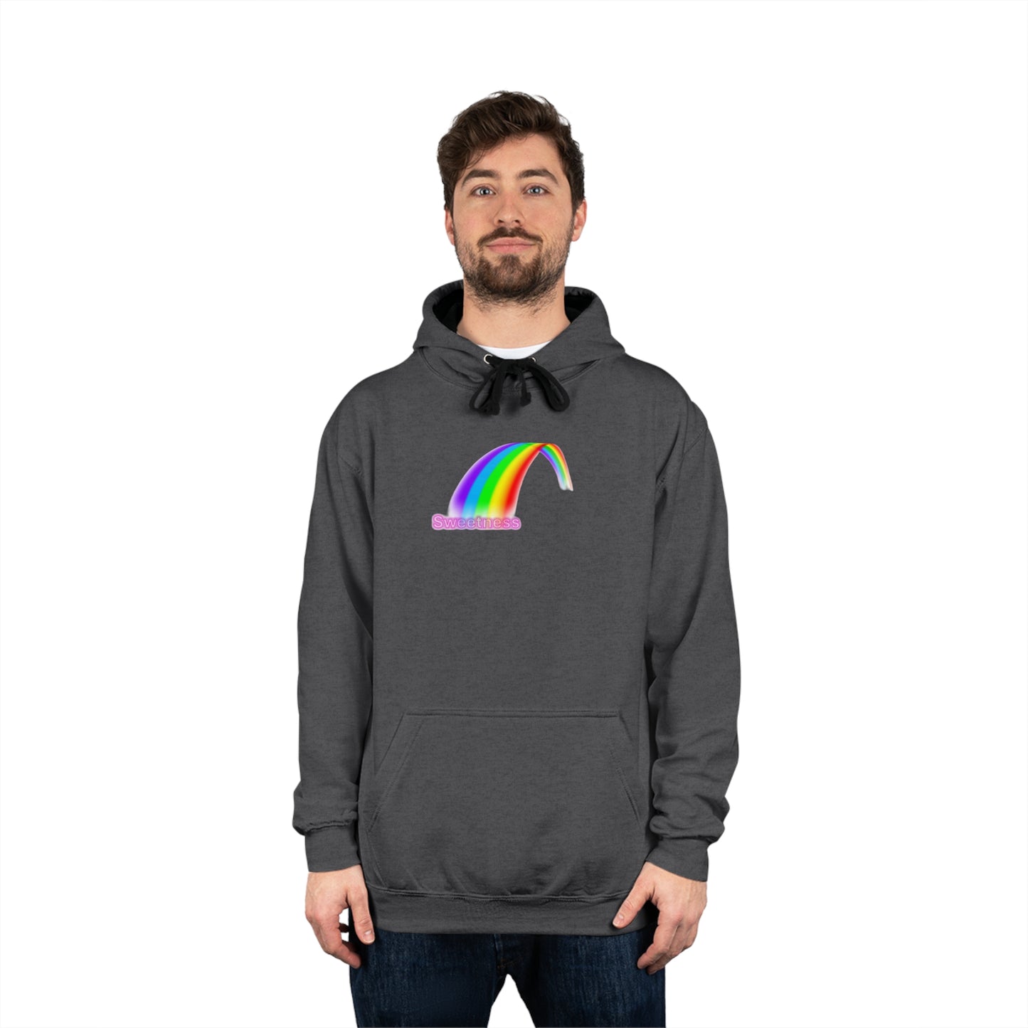 Rainbow Unisex Varsity Hoodie, Cozy Sweatshirt, Casual Wear, Unique Gift, Pride Apparel, Comfortable Layering