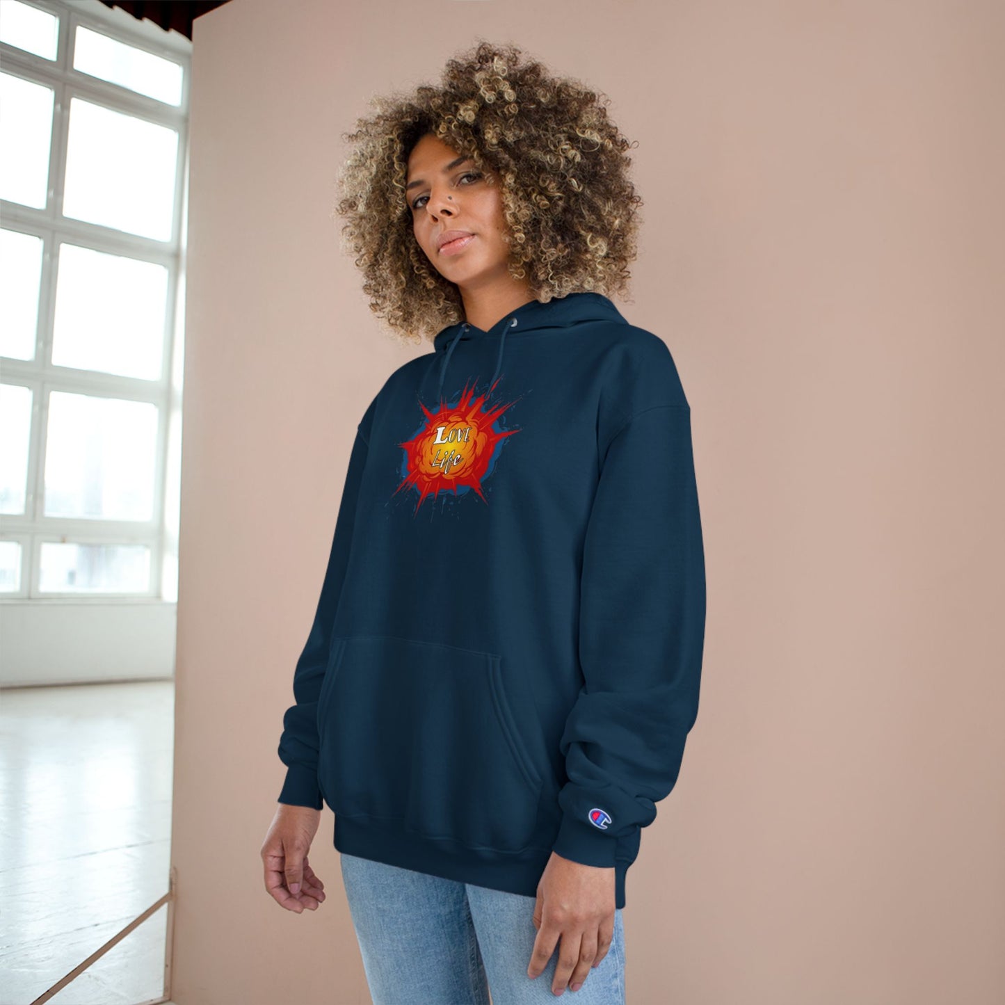 Love Life Explosion Champion Hoodie, Love Life Hoodie, Positive Vibes Sweatshirt, Inspirational Jumper, Motivational Hoodie, Cozy Champion