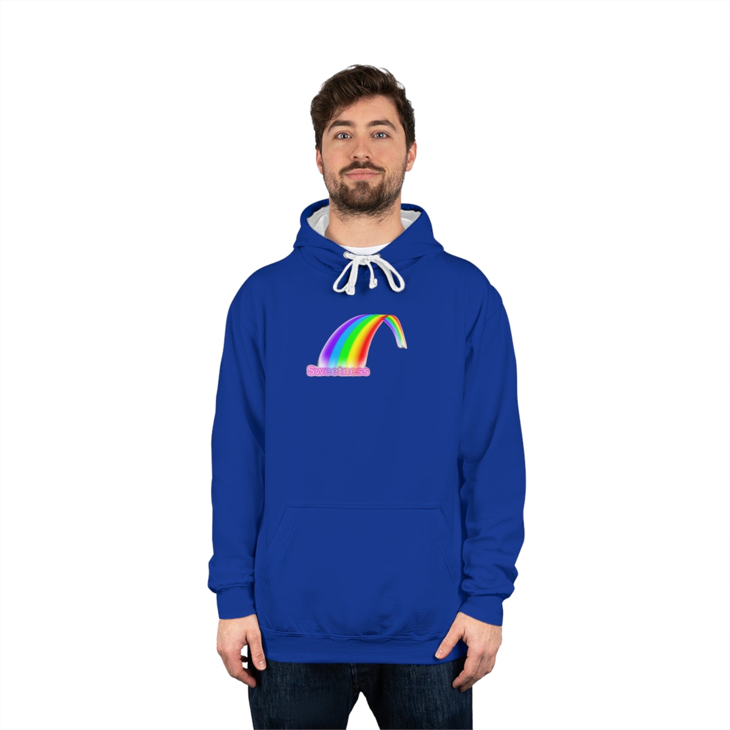 Rainbow Unisex Varsity Hoodie, Cozy Sweatshirt, Casual Wear, Unique Gift, Pride Apparel, Comfortable Layering