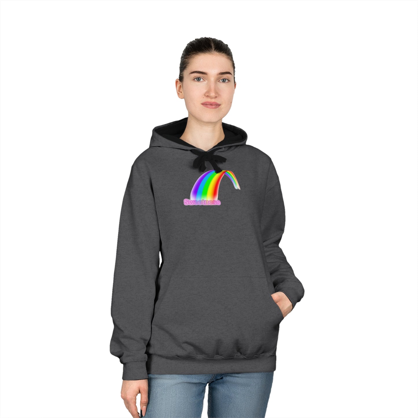 Rainbow Unisex Varsity Hoodie, Cozy Sweatshirt, Casual Wear, Unique Gift, Pride Apparel, Comfortable Layering
