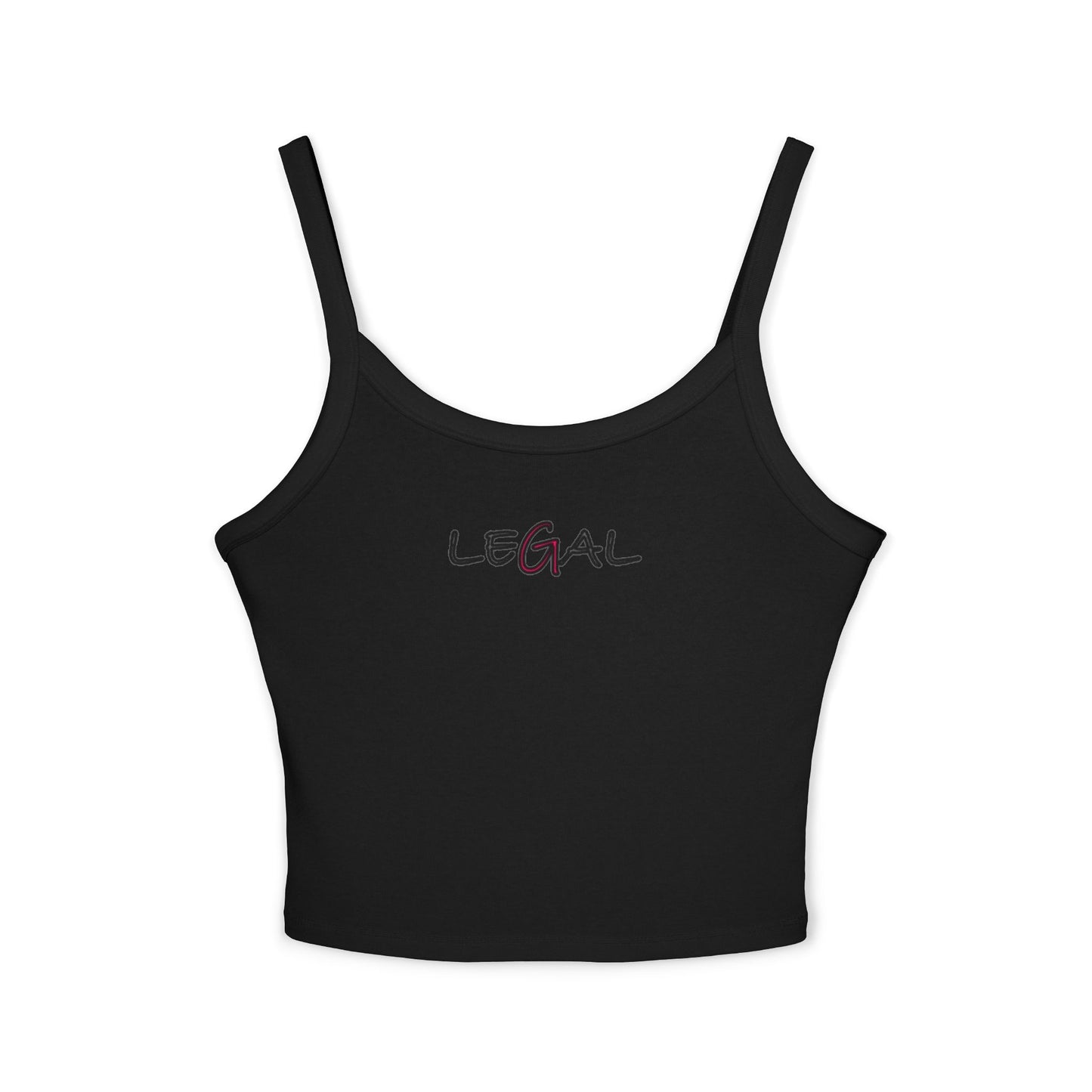 Legal White Ink Spaghetti Strap Tank Top - Women's Fashion Apparel, Summer Cami, Elegant Sleeveless Blouse, Casual Beachwear, Trendy Graphic
