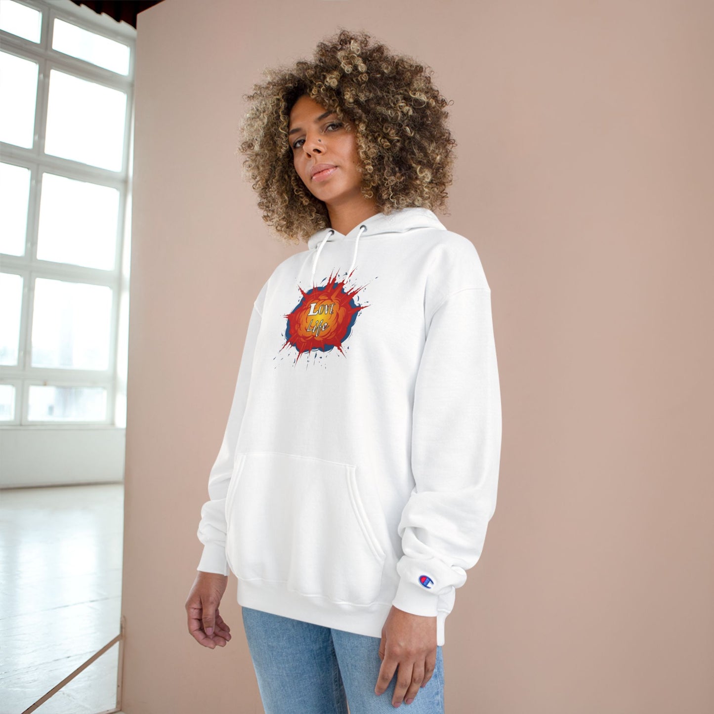Love Life Explosion Champion Hoodie, Love Life Hoodie, Positive Vibes Sweatshirt, Inspirational Jumper, Motivational Hoodie, Cozy Champion