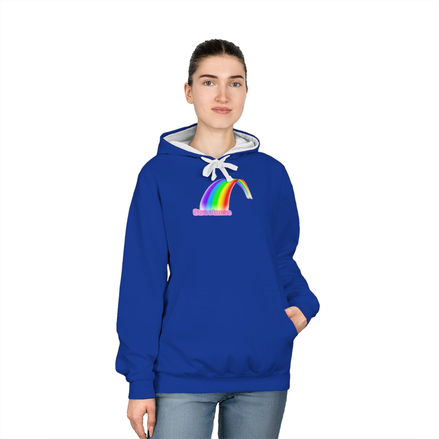 Rainbow Unisex Varsity Hoodie, Cozy Sweatshirt, Casual Wear, Unique Gift, Pride Apparel, Comfortable Layering