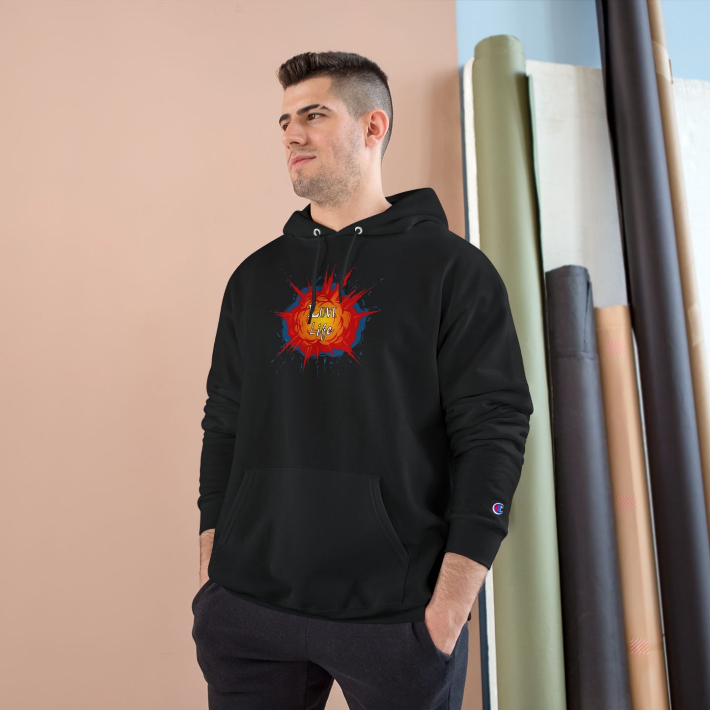 Love Life Explosion Champion Hoodie, Love Life Hoodie, Positive Vibes Sweatshirt, Inspirational Jumper, Motivational Hoodie, Cozy Champion