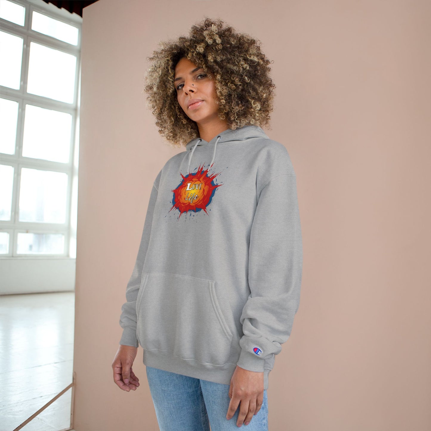 Love Life Explosion Champion Hoodie, Love Life Hoodie, Positive Vibes Sweatshirt, Inspirational Jumper, Motivational Hoodie, Cozy Champion
