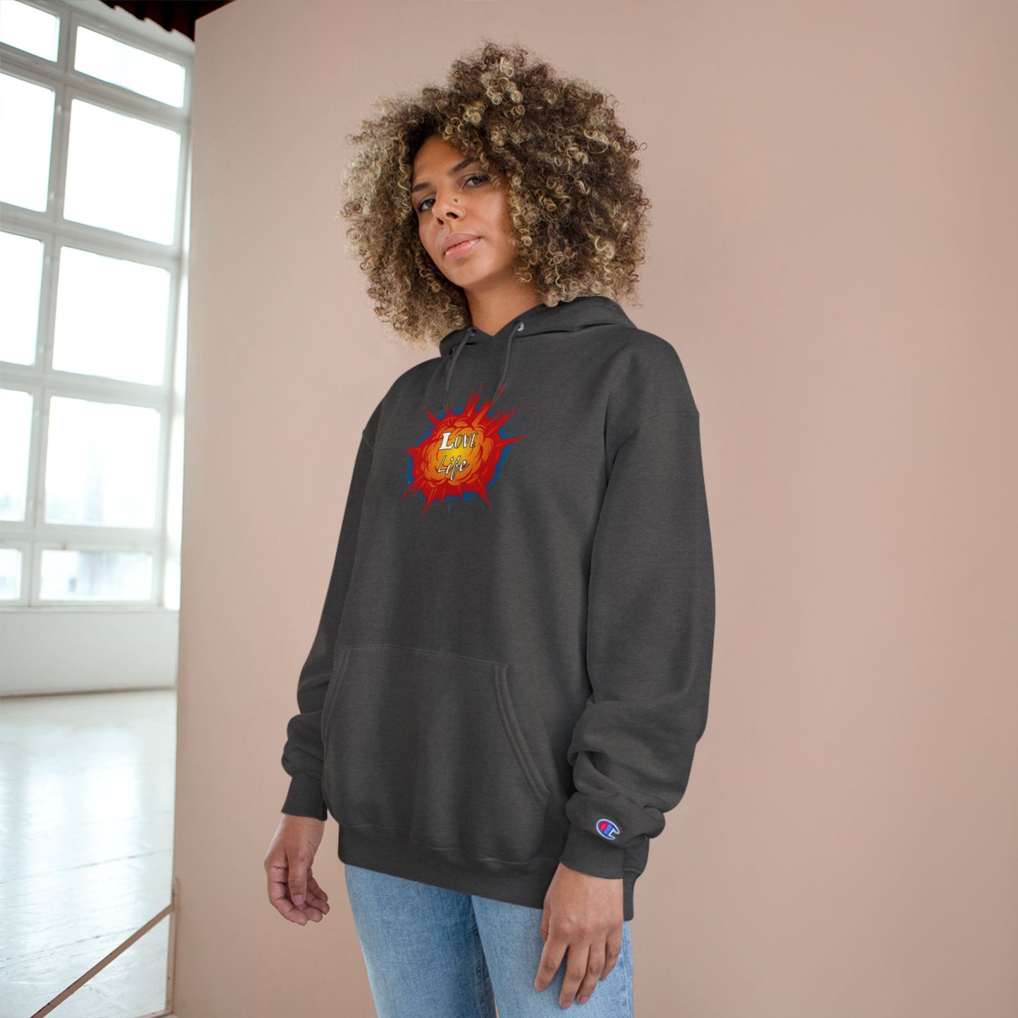 Love Life Explosion Champion Hoodie, Love Life Hoodie, Positive Vibes Sweatshirt, Inspirational Jumper, Motivational Hoodie, Cozy Champion