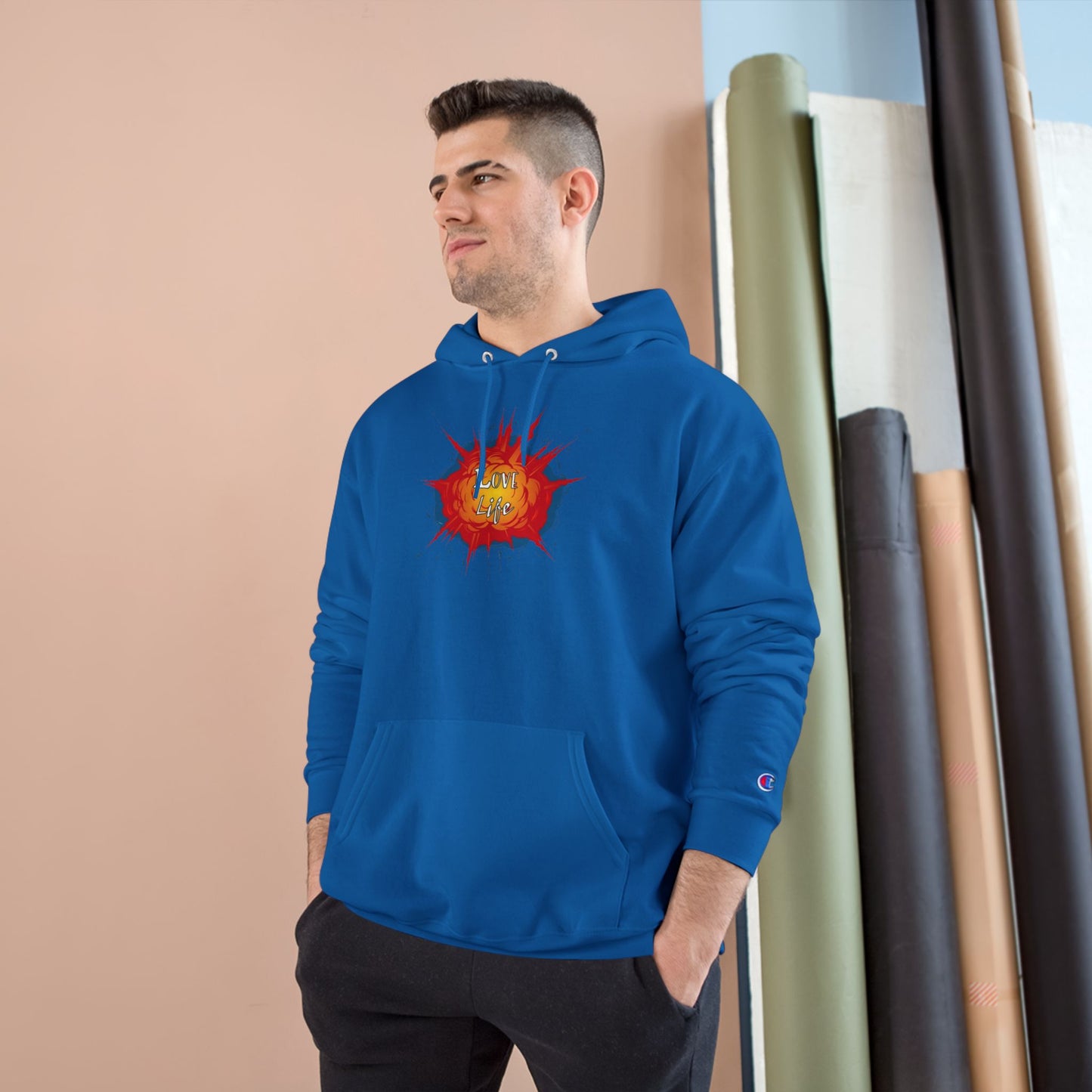 Love Life Explosion Champion Hoodie, Love Life Hoodie, Positive Vibes Sweatshirt, Inspirational Jumper, Motivational Hoodie, Cozy Champion