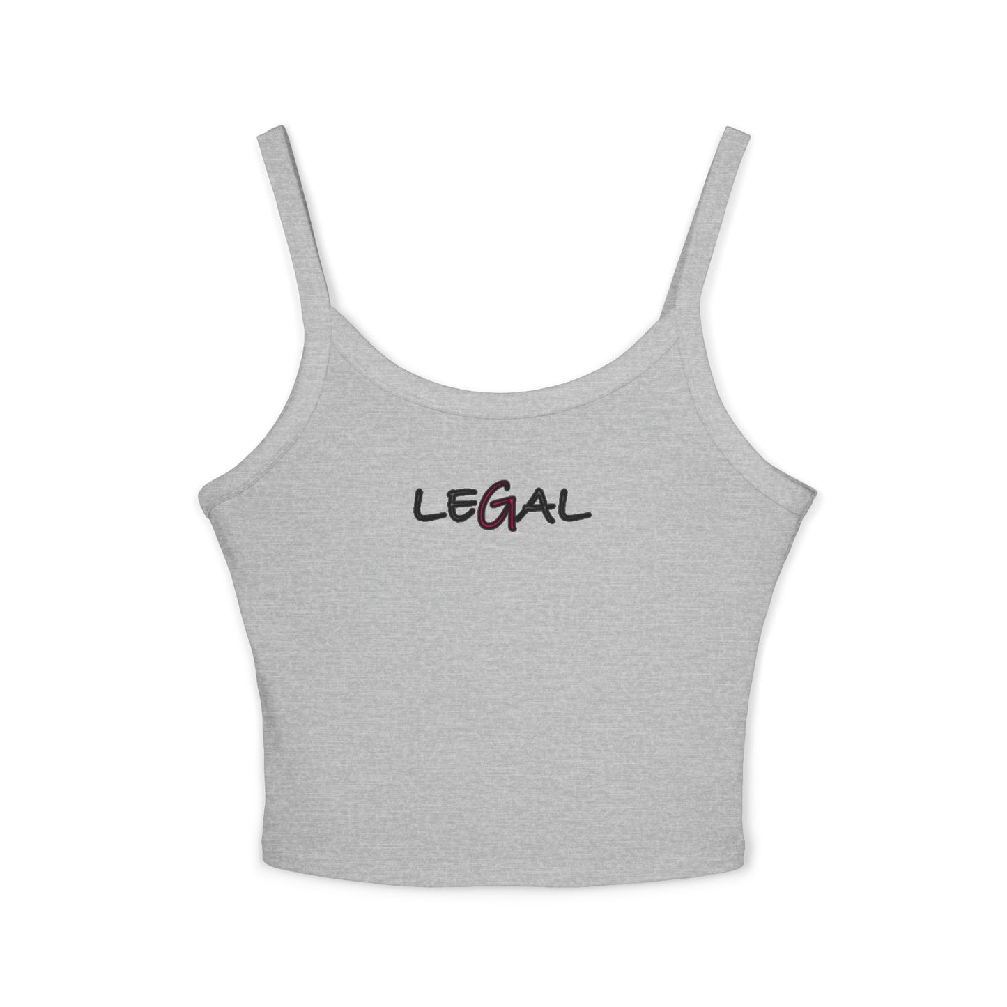 Legal White Ink Spaghetti Strap Tank Top - Women's Fashion Apparel, Summer Cami, Elegant Sleeveless Blouse, Casual Beachwear, Trendy Graphic