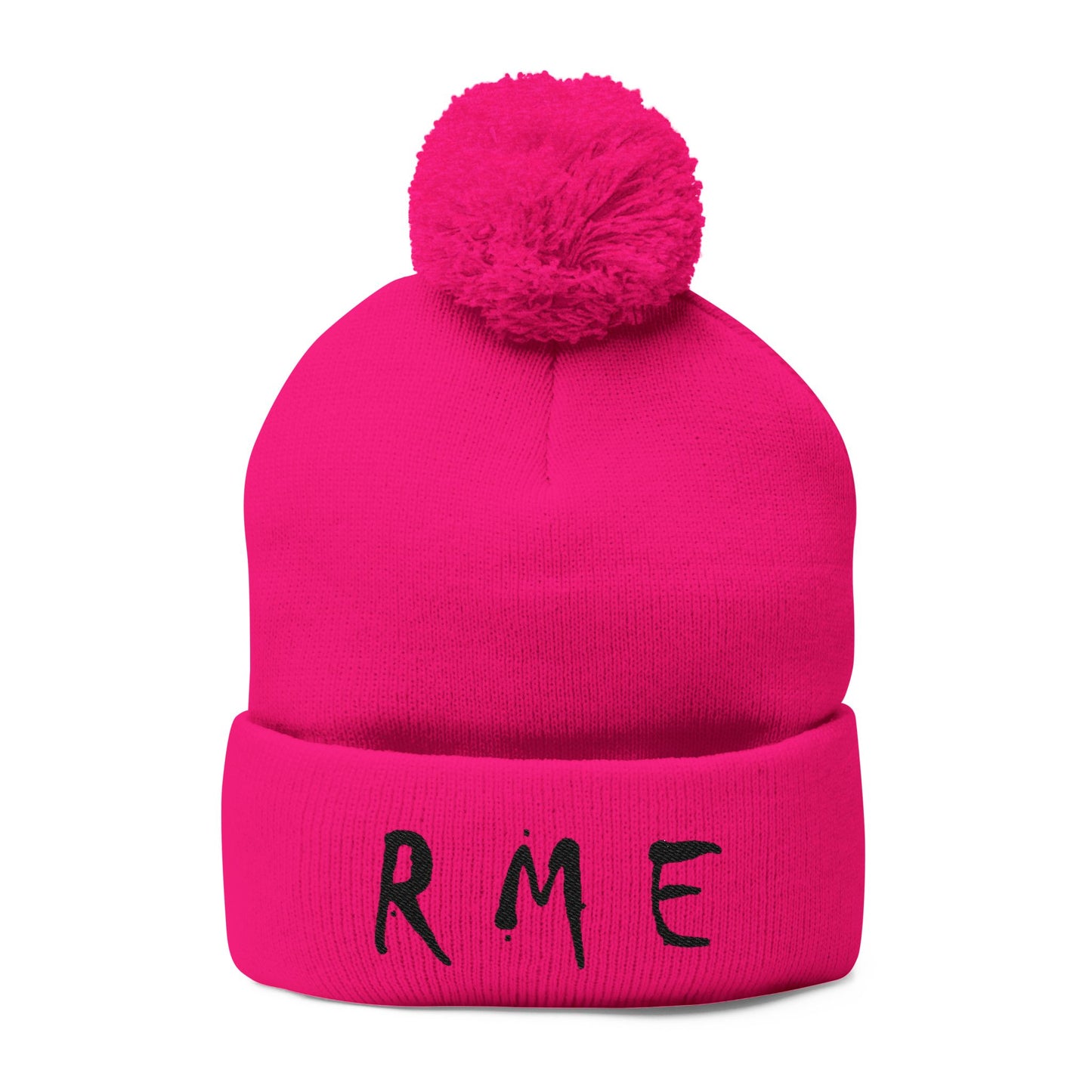 Cozy RME Pom-Pom Knit Cap - Stylish Winter Beanie, Custom Embroidery, Perfect for Gifts, Warm Accessories, Christmas, Outdoor Adventures