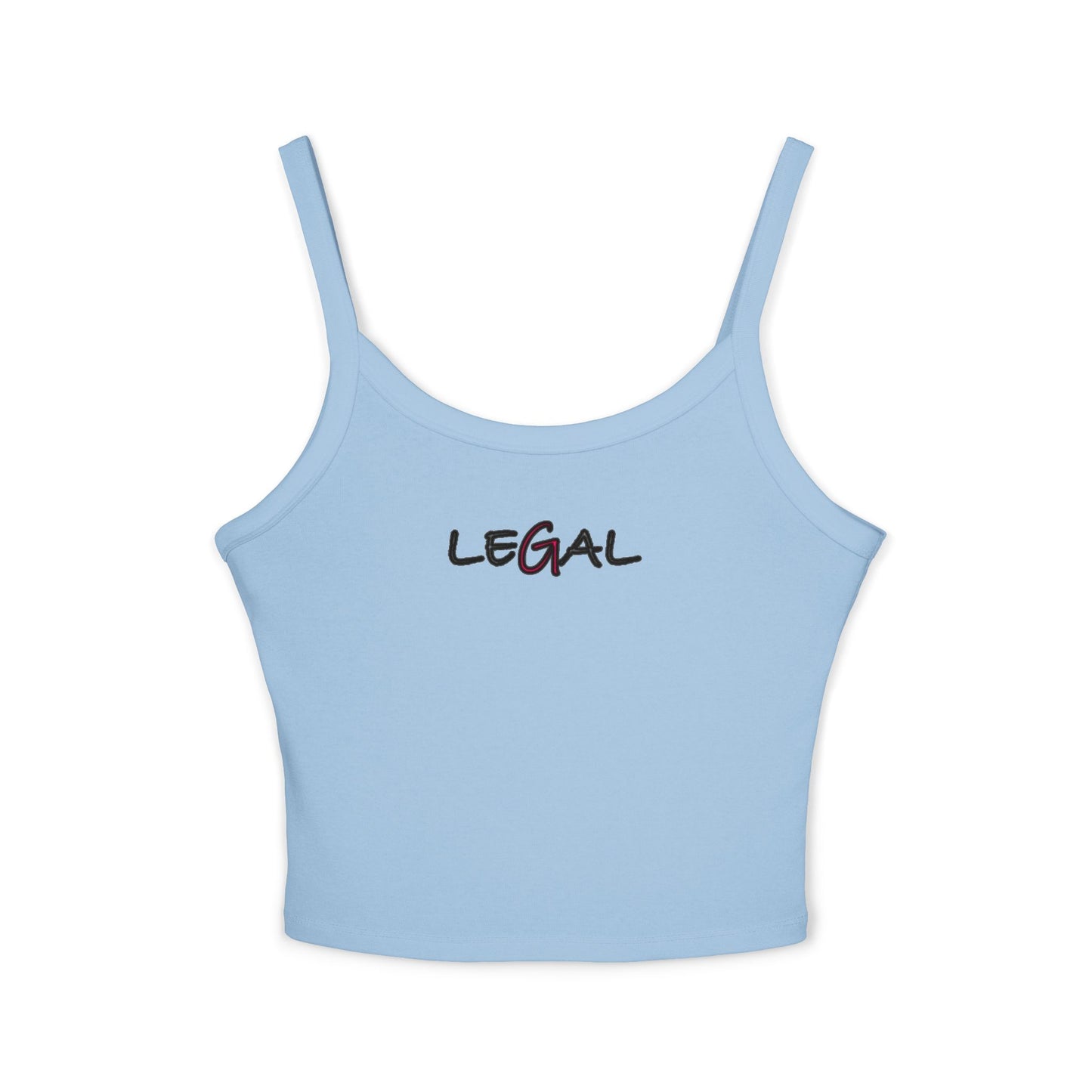 Legal White Ink Spaghetti Strap Tank Top - Women's Fashion Apparel, Summer Cami, Elegant Sleeveless Blouse, Casual Beachwear, Trendy Graphic