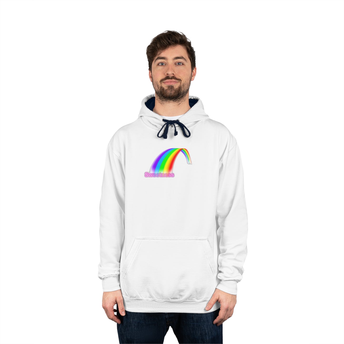 Rainbow Unisex Varsity Hoodie, Cozy Sweatshirt, Casual Wear, Unique Gift, Pride Apparel, Comfortable Layering