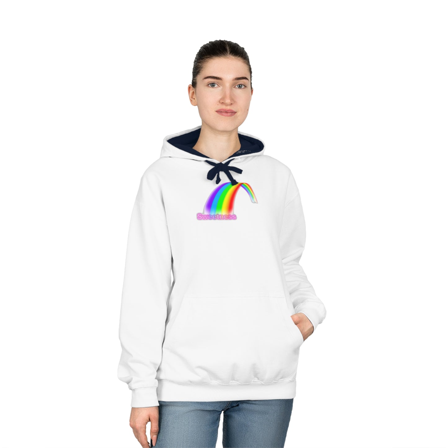 Rainbow Unisex Varsity Hoodie, Cozy Sweatshirt, Casual Wear, Unique Gift, Pride Apparel, Comfortable Layering