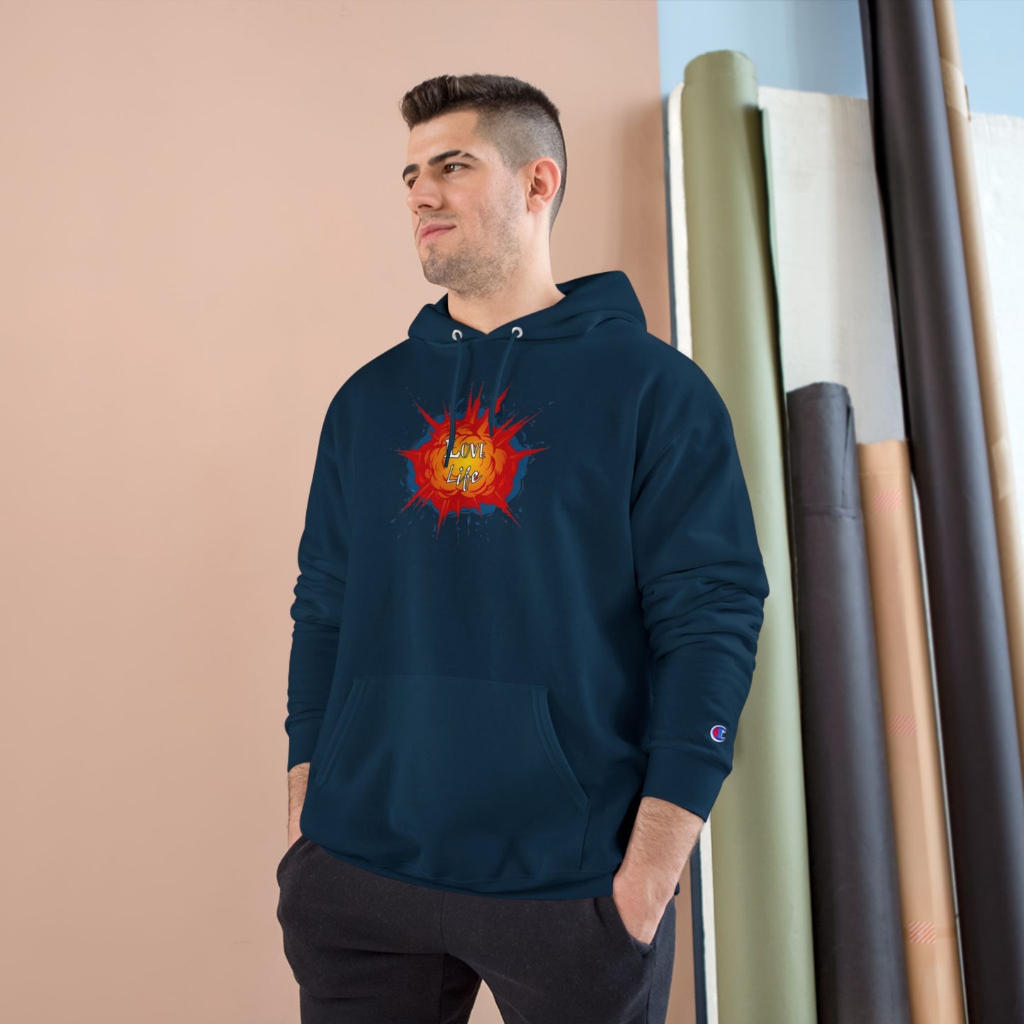 Love Life Explosion Champion Hoodie, Love Life Hoodie, Positive Vibes Sweatshirt, Inspirational Jumper, Motivational Hoodie, Cozy Champion