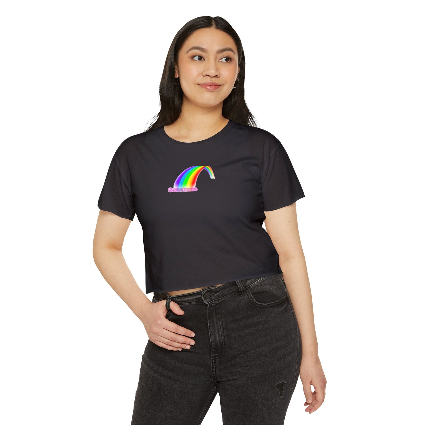 Vibrant Rainbow Women's Festival Crop Top, LGBTQ Pride Shirt, Summer Concert Tee, Boho Chic Clothing, Cute Graphic Top