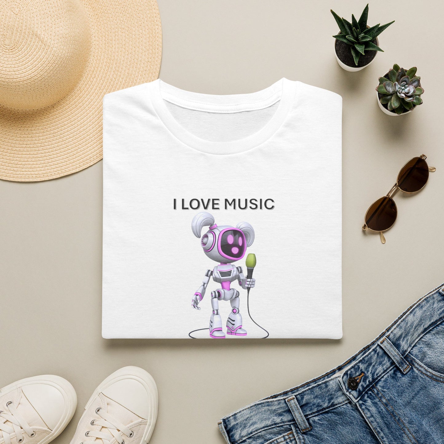 I Love Music Robot Woman - Unisex Soft style T-Shirt