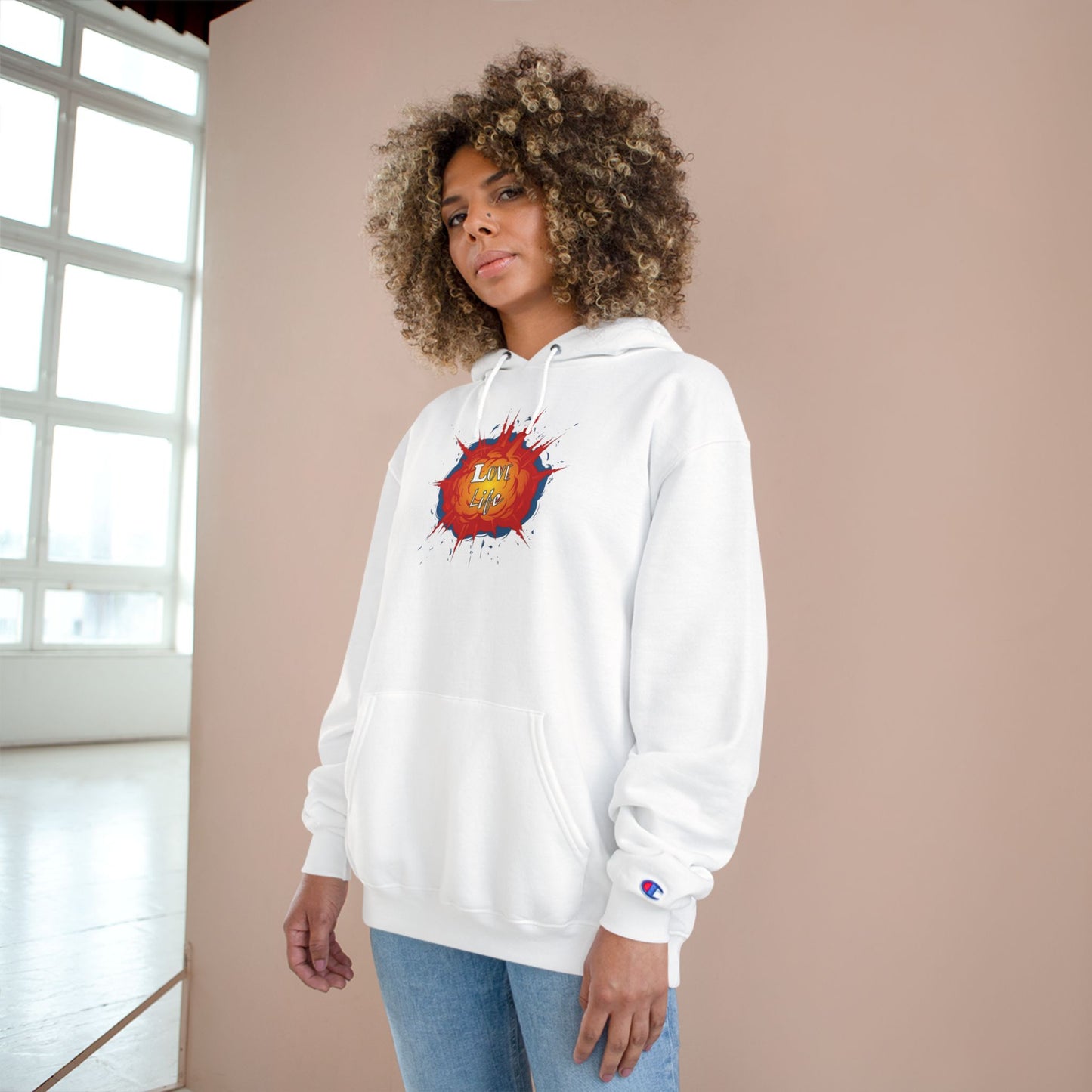 Love Life Explosion Champion Hoodie, Love Life Hoodie, Positive Vibes Sweatshirt, Inspirational Jumper, Motivational Hoodie, Cozy Champion