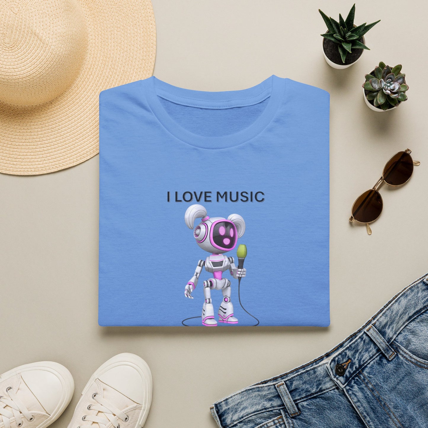 I Love Music Robot Woman - Unisex Soft style T-Shirt