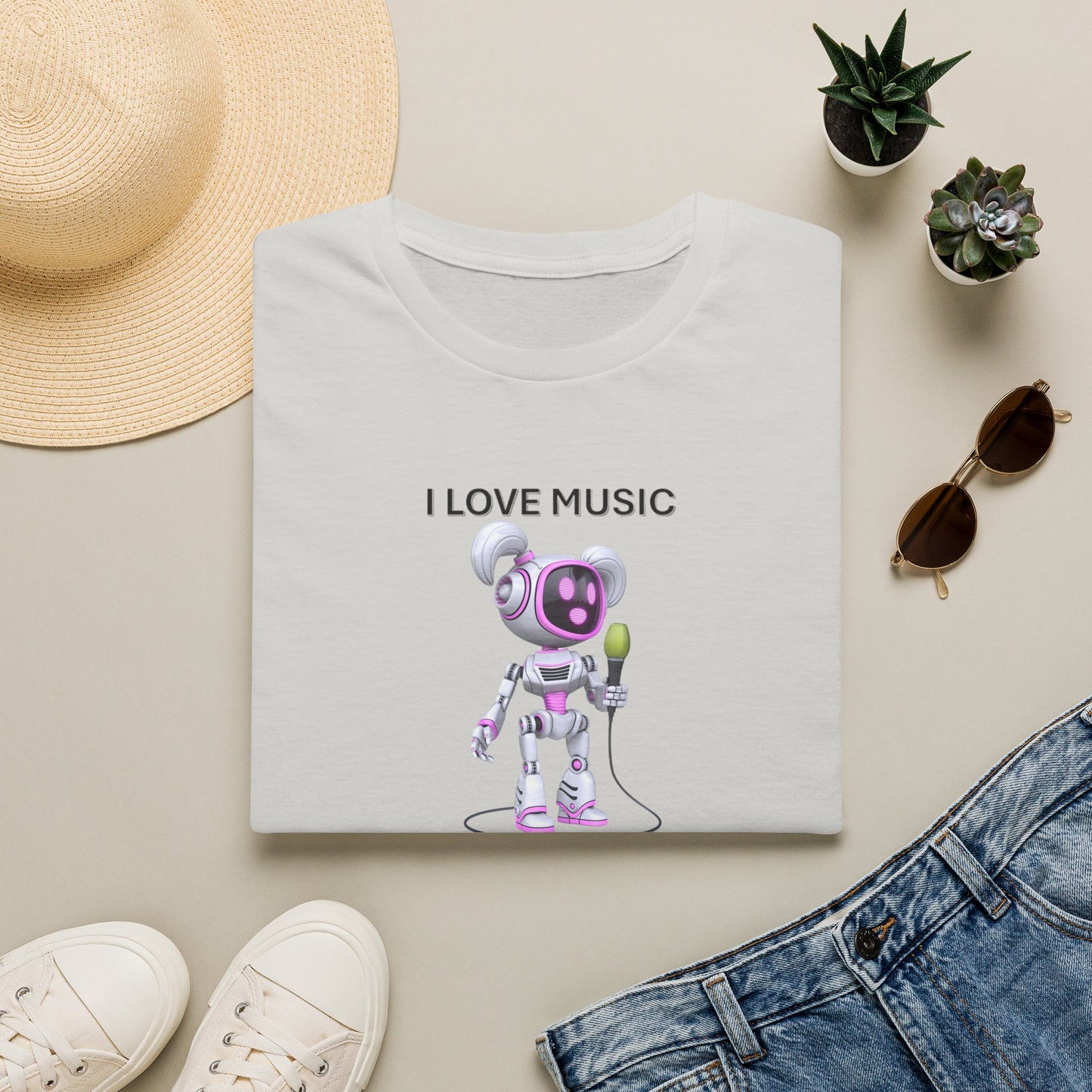 I Love Music Robot Woman - Unisex Soft style T-Shirt