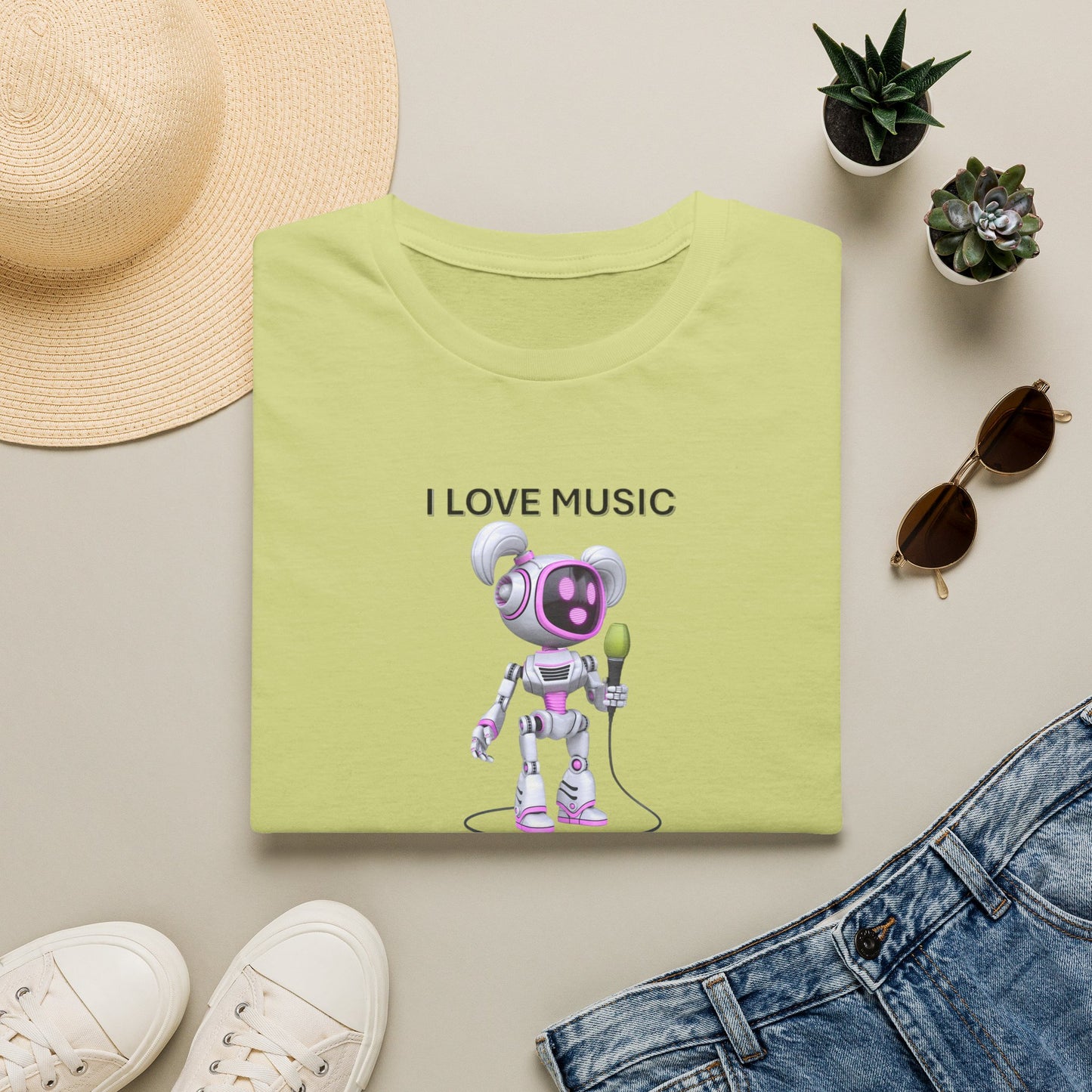 I Love Music Robot Woman - Unisex Soft style T-Shirt
