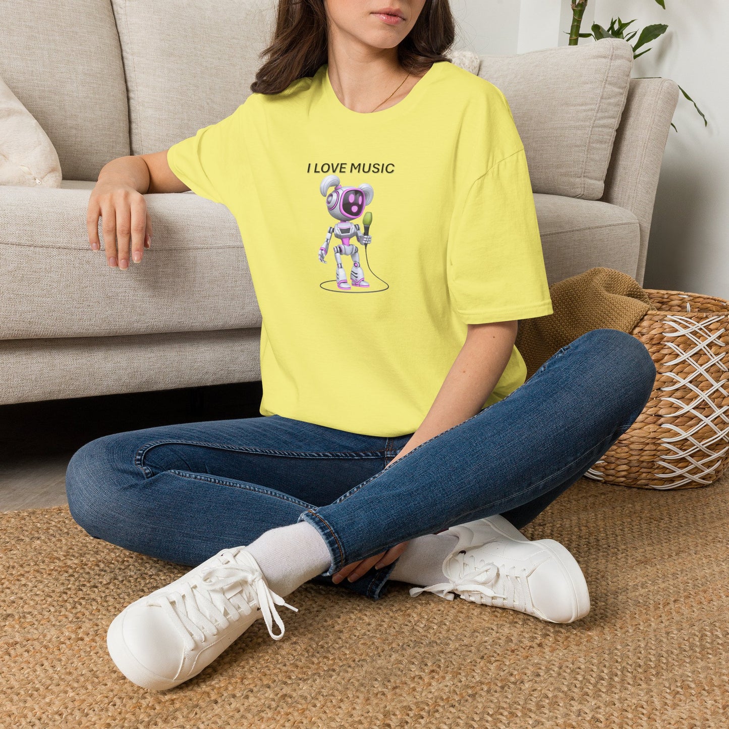 I Love Music Robot Woman - Unisex Soft style T-Shirt