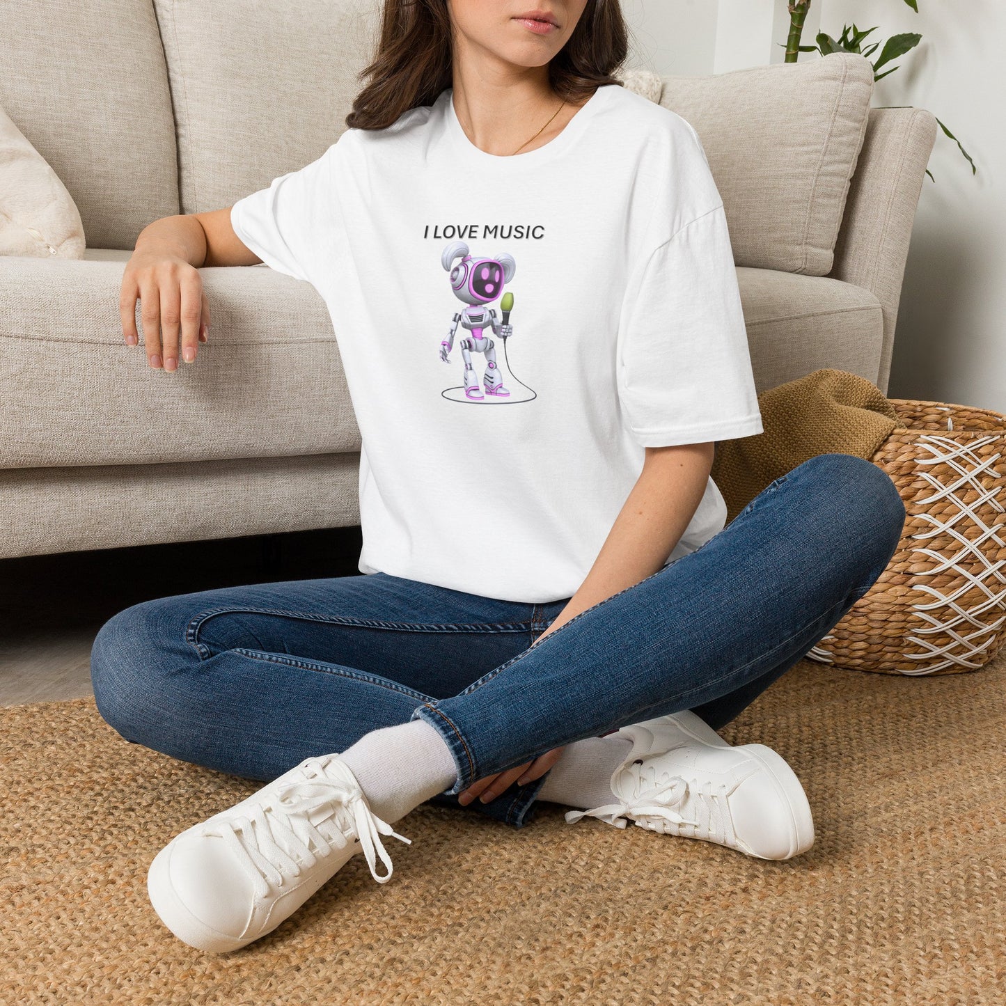 I Love Music Robot Woman - Unisex Soft style T-Shirt