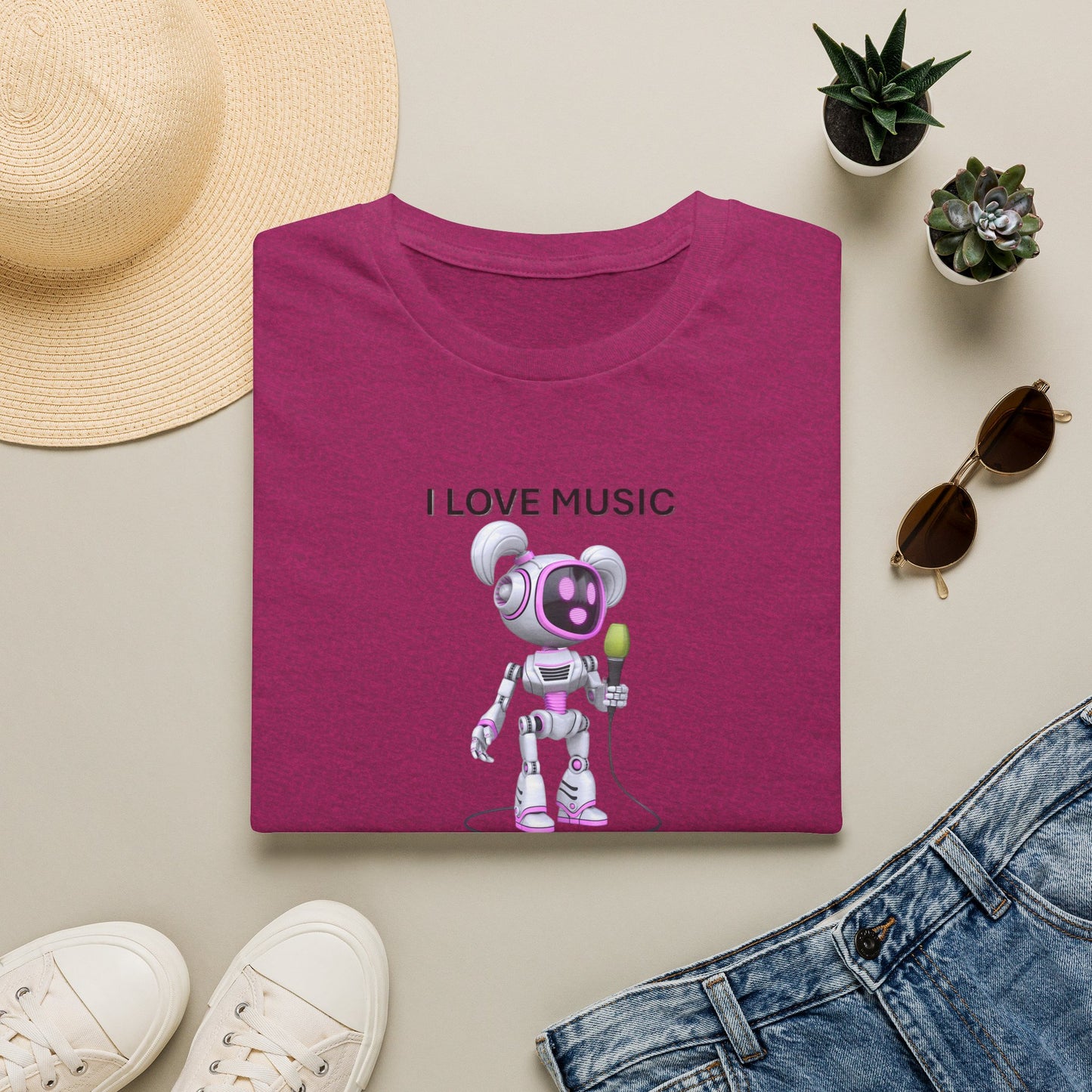 I Love Music Robot Woman - Unisex Soft style T-Shirt