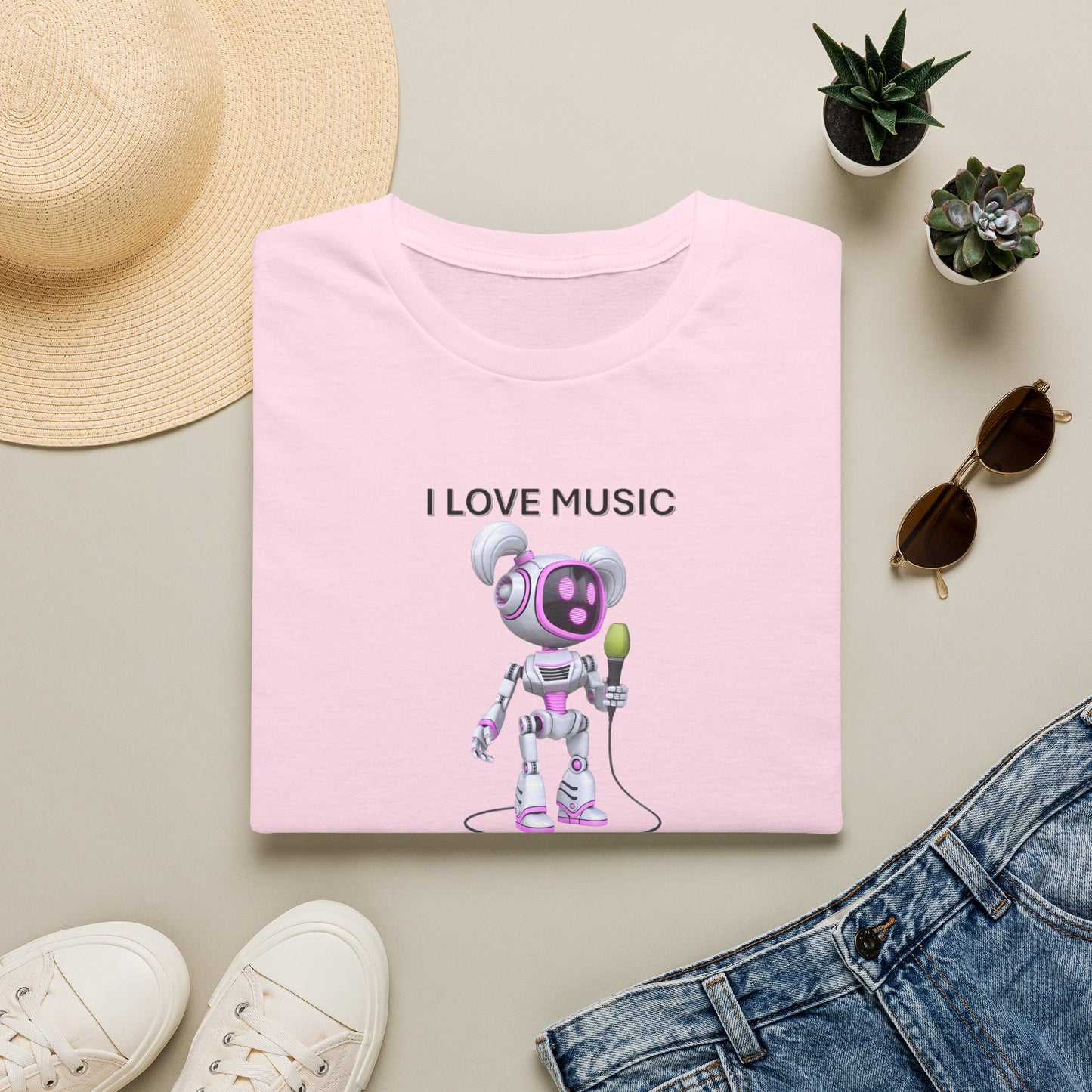 I Love Music Robot Woman - Unisex Soft style T-Shirt