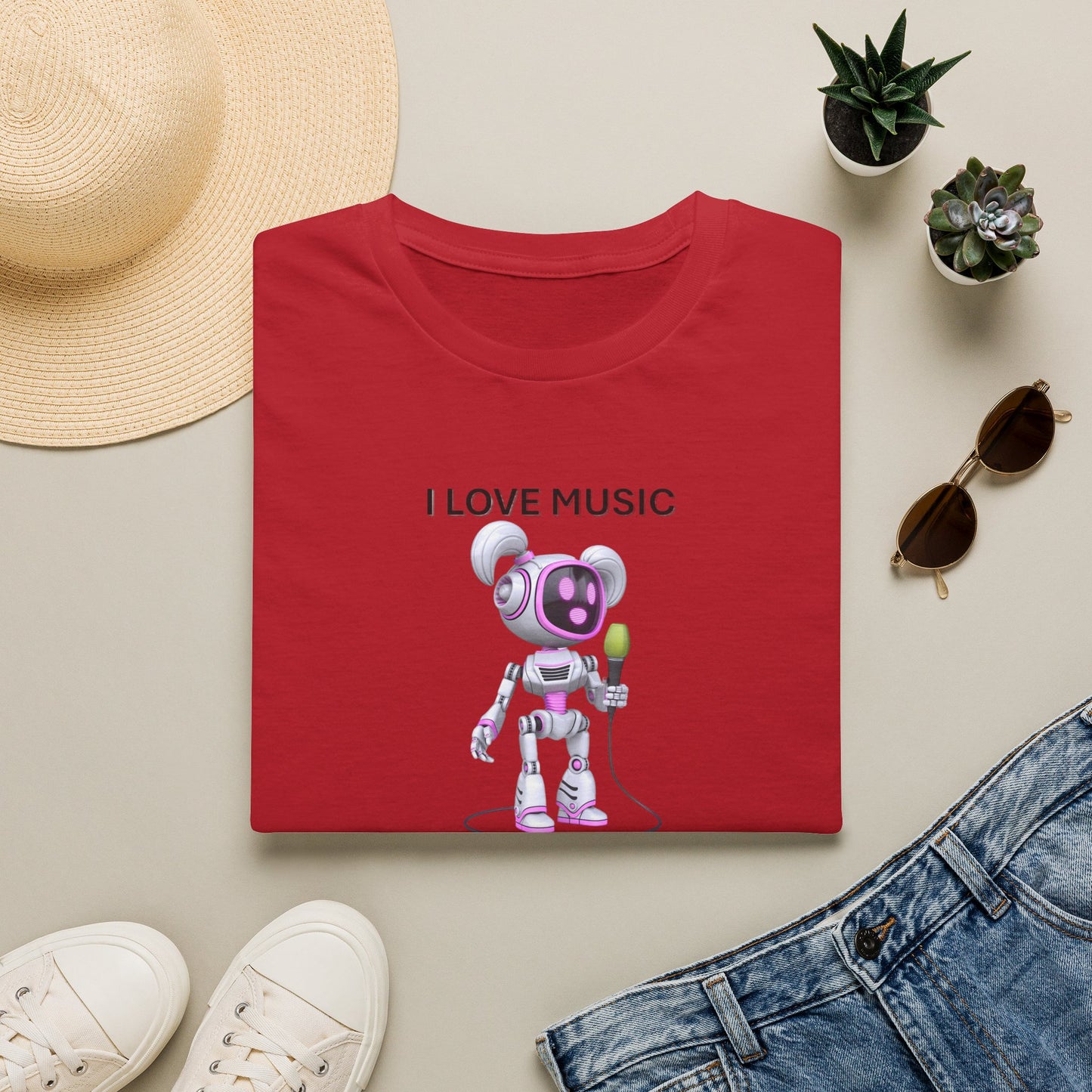 I Love Music Robot Woman - Unisex Soft style T-Shirt