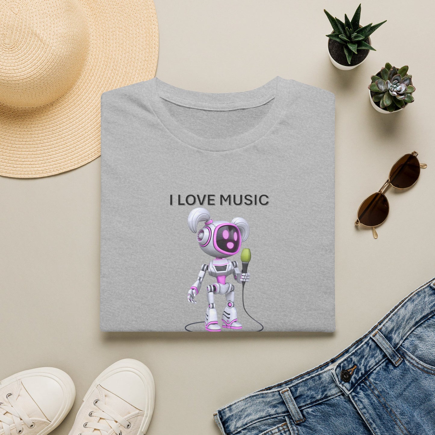I Love Music Robot Woman - Unisex Soft style T-Shirt