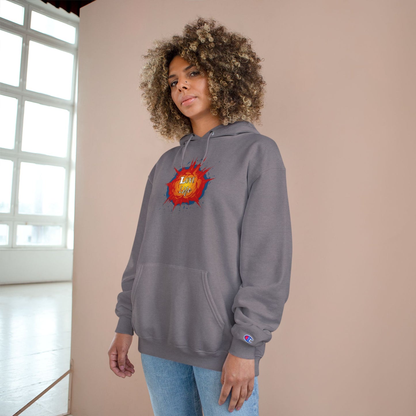 Love Life Explosion Champion Hoodie, Love Life Hoodie, Positive Vibes Sweatshirt, Inspirational Jumper, Motivational Hoodie, Cozy Champion