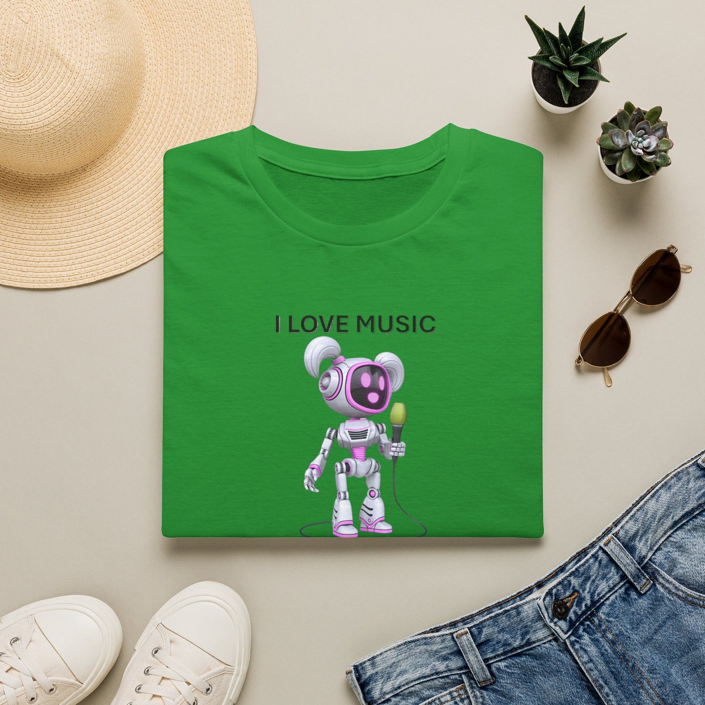 I Love Music Robot Woman - Unisex Soft style T-Shirt