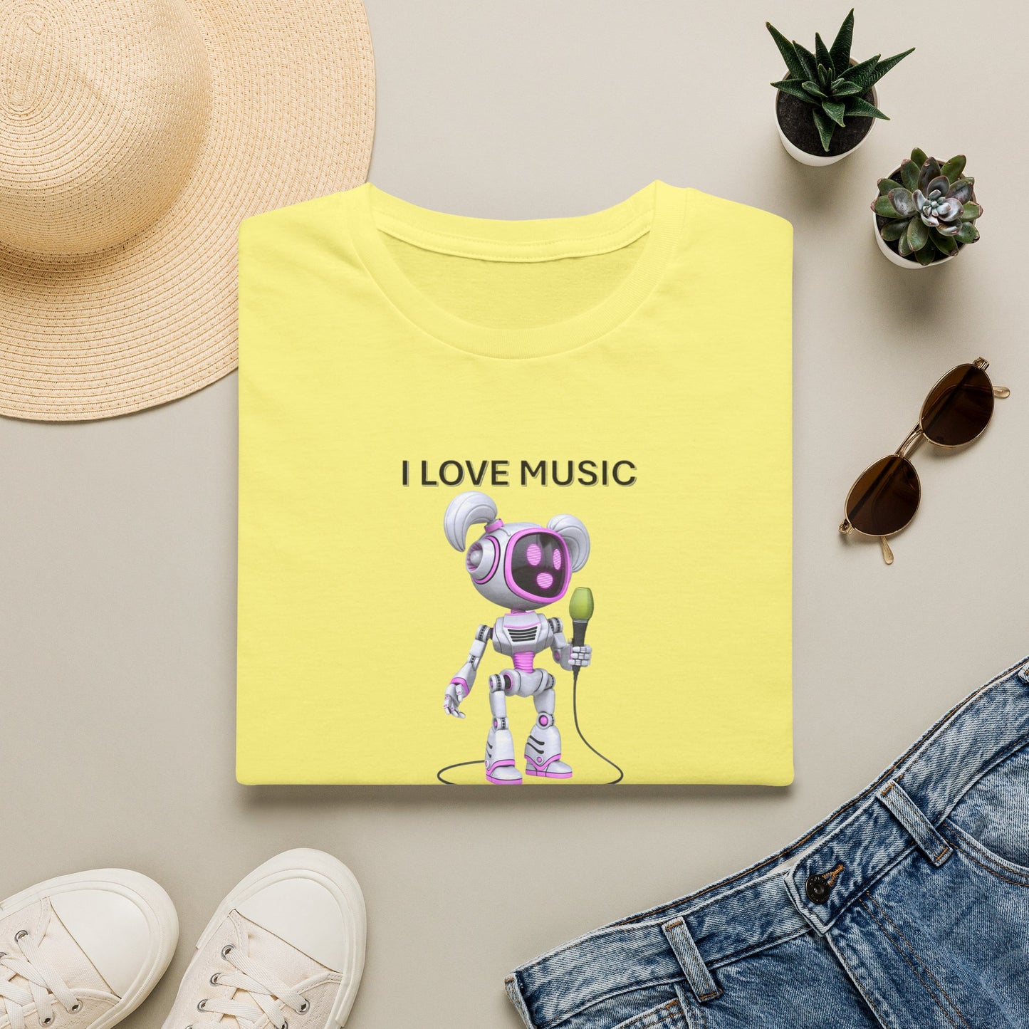 I Love Music Robot Woman - Unisex Soft style T-Shirt