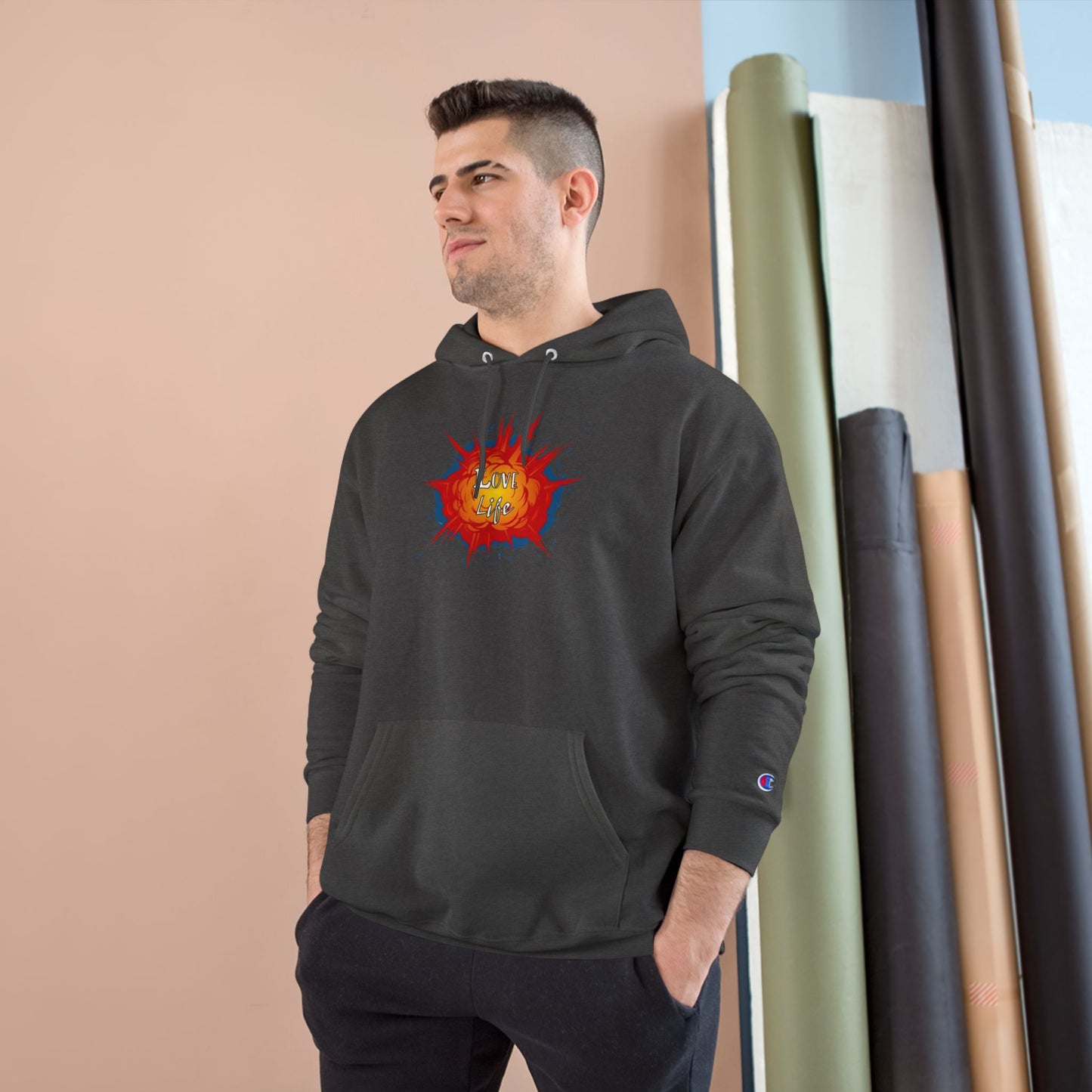 Love Life Explosion Champion Hoodie, Love Life Hoodie, Positive Vibes Sweatshirt, Inspirational Jumper, Motivational Hoodie, Cozy Champion