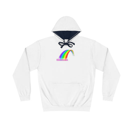 Rainbow Unisex Varsity Hoodie, Cozy Sweatshirt, Casual Wear, Unique Gift, Pride Apparel, Comfortable Layering