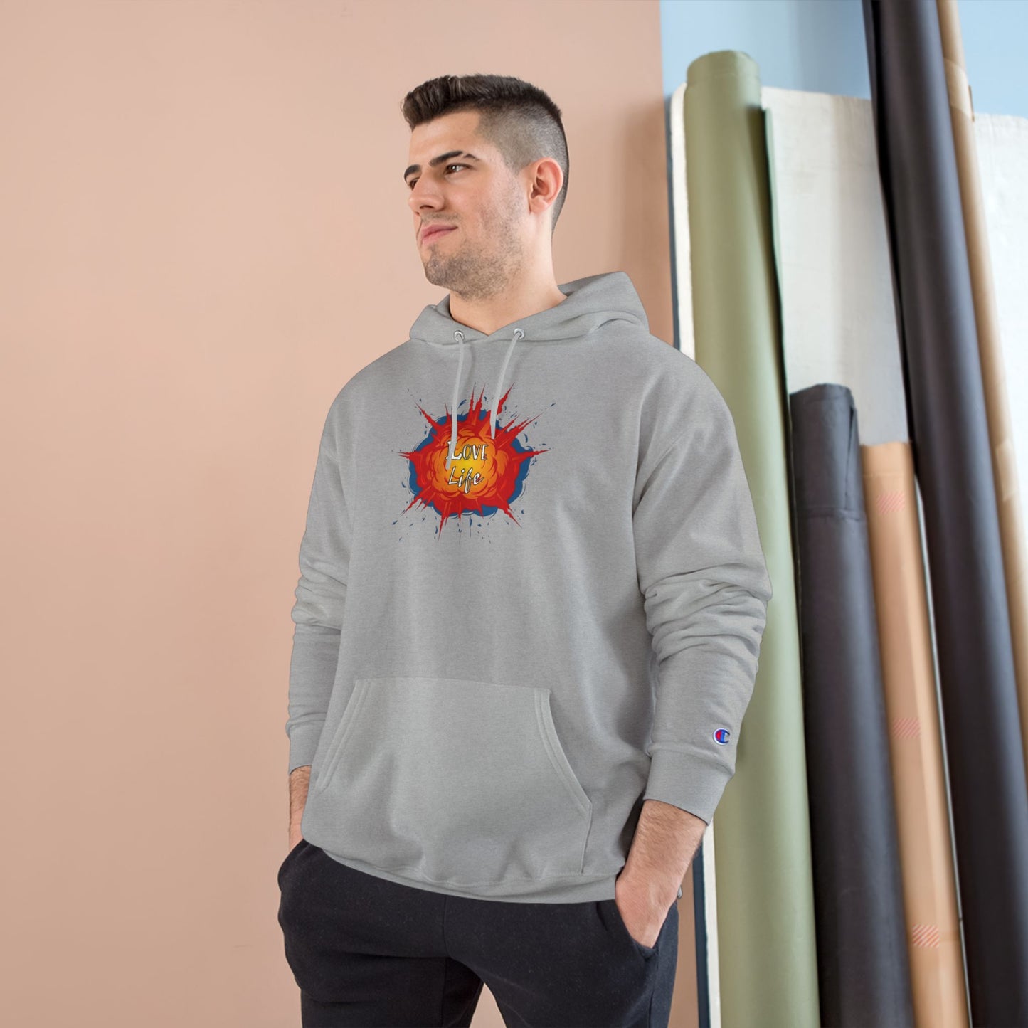 Love Life Explosion Champion Hoodie, Love Life Hoodie, Positive Vibes Sweatshirt, Inspirational Jumper, Motivational Hoodie, Cozy Champion