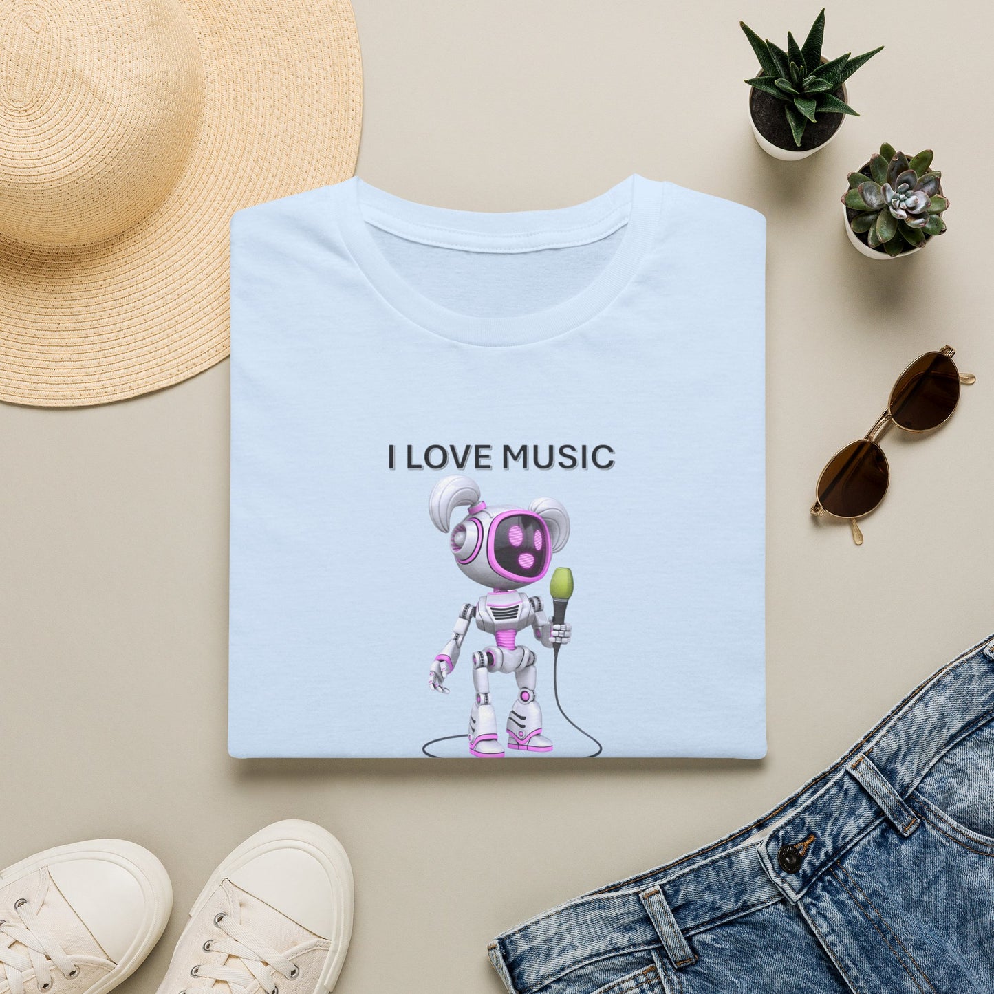 I Love Music Robot Woman - Unisex Soft style T-Shirt