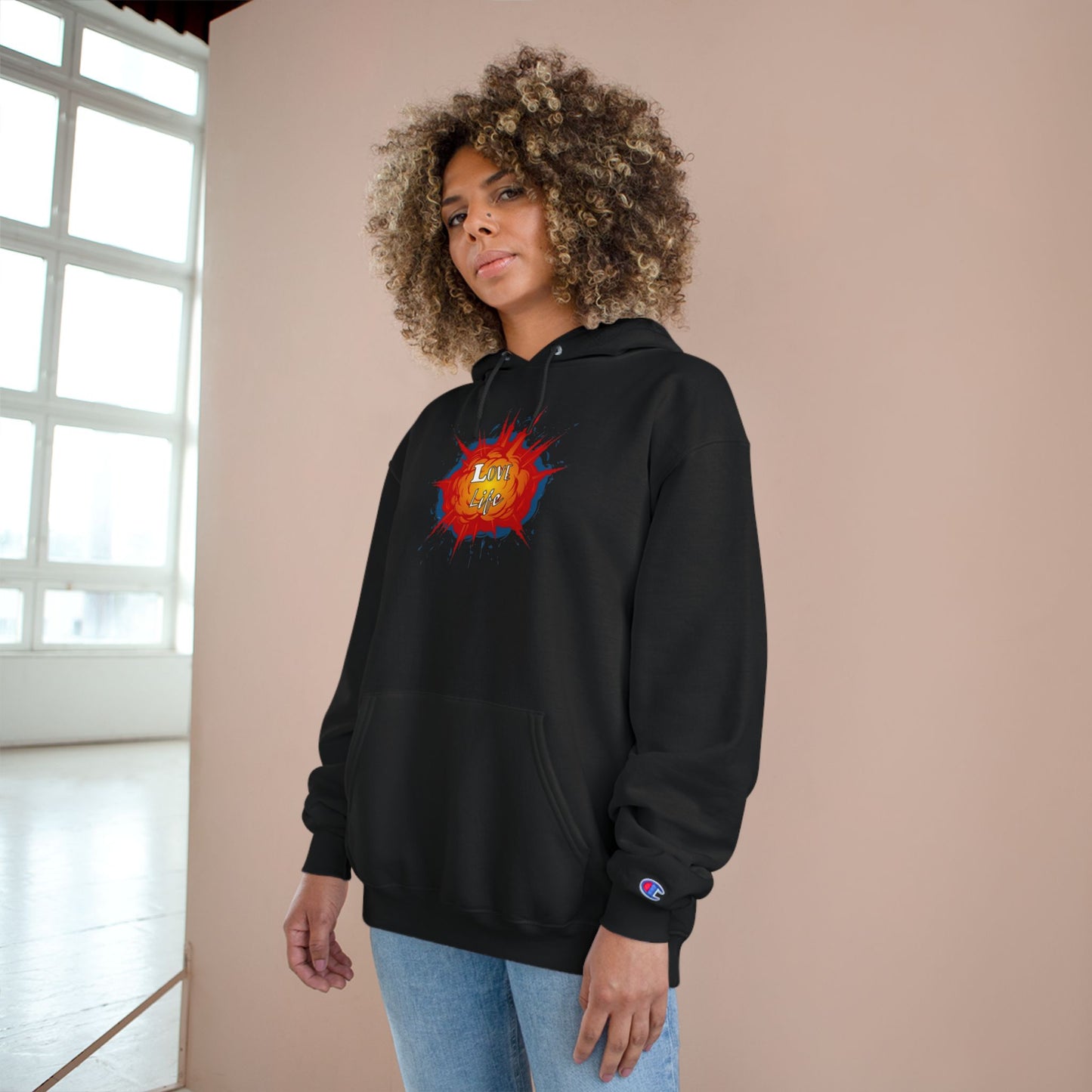 Love Life Explosion Champion Hoodie, Love Life Hoodie, Positive Vibes Sweatshirt, Inspirational Jumper, Motivational Hoodie, Cozy Champion