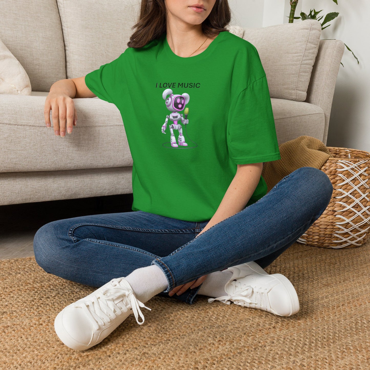 I Love Music Robot Woman - Unisex Soft style T-Shirt