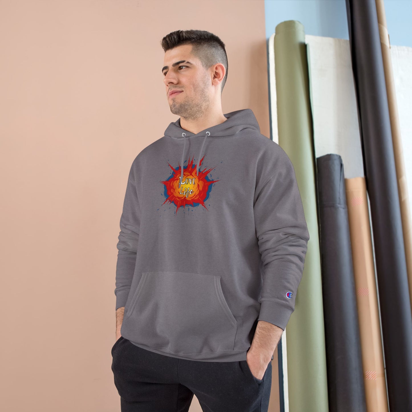 Love Life Explosion Champion Hoodie, Love Life Hoodie, Positive Vibes Sweatshirt, Inspirational Jumper, Motivational Hoodie, Cozy Champion