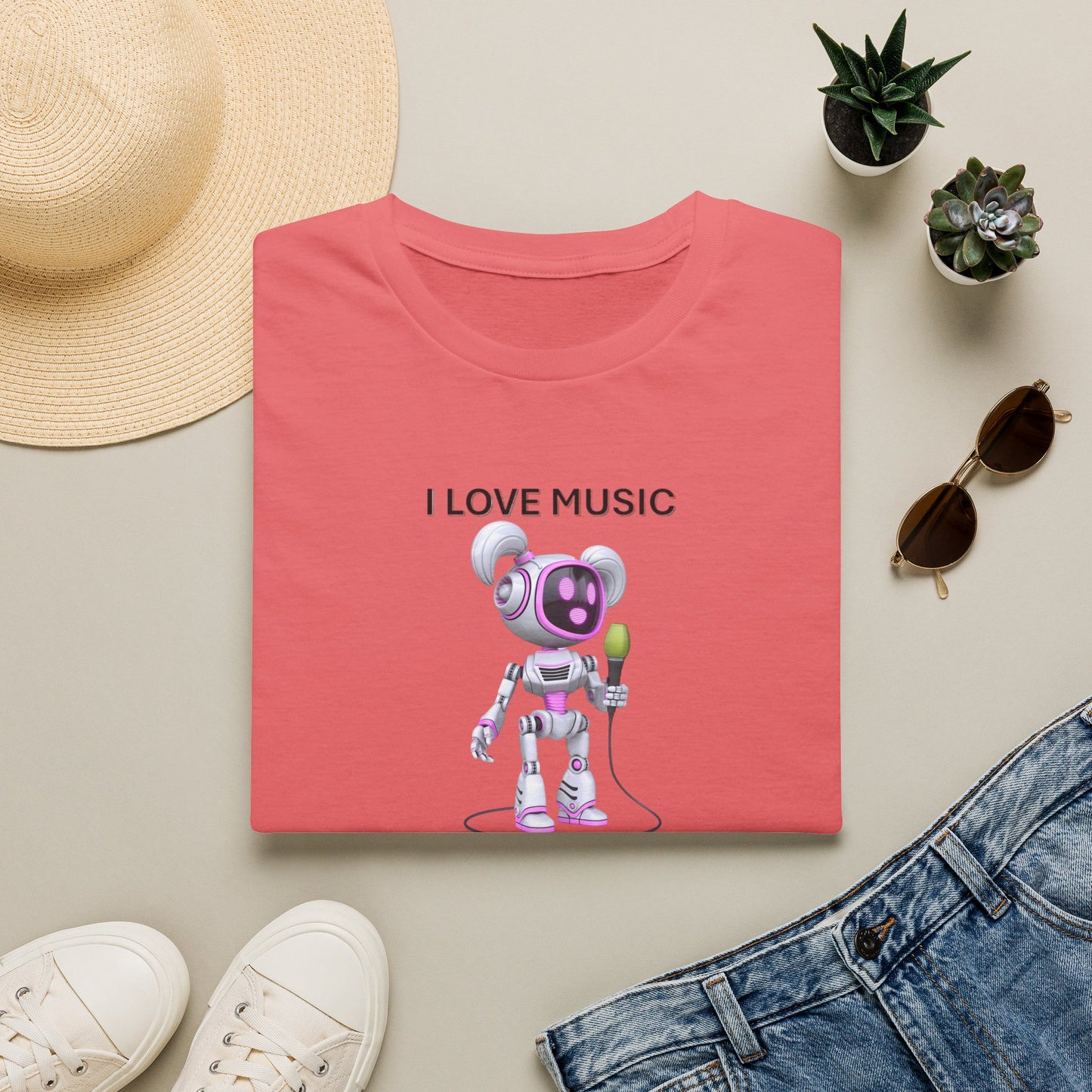 I Love Music Robot Woman - Unisex Soft style T-Shirt