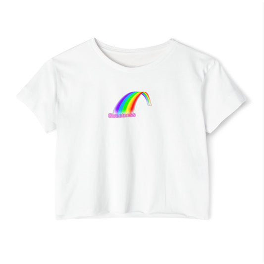 Vibrant Rainbow Women's Festival Crop Top, LGBTQ Pride Shirt, Summer Concert Tee, Boho Chic Clothing, Cute Graphic Top