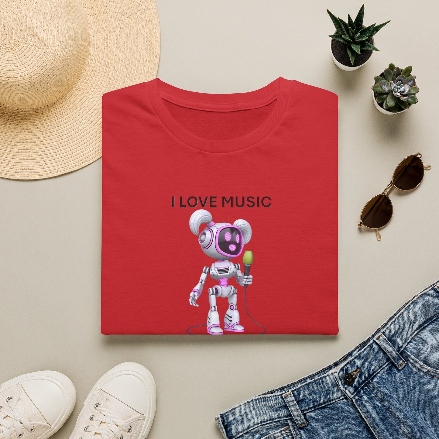 I Love Music Robot Woman - Unisex Soft style T-Shirt